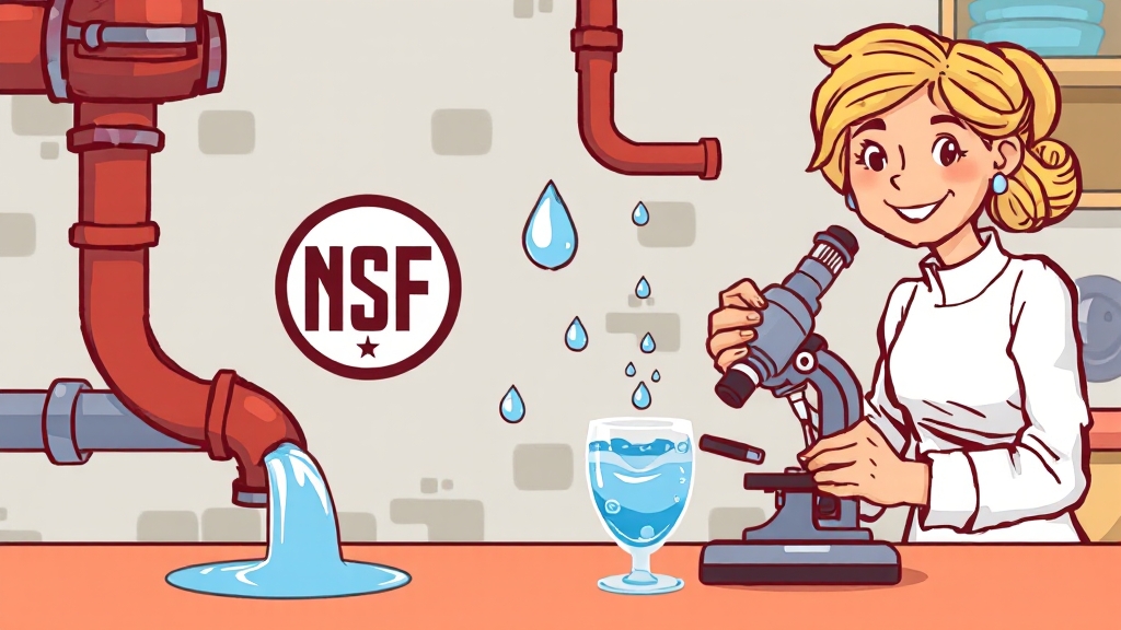 NSF 인증 필터를 비교하며 구매 주의사항을 체크하는 일러스트