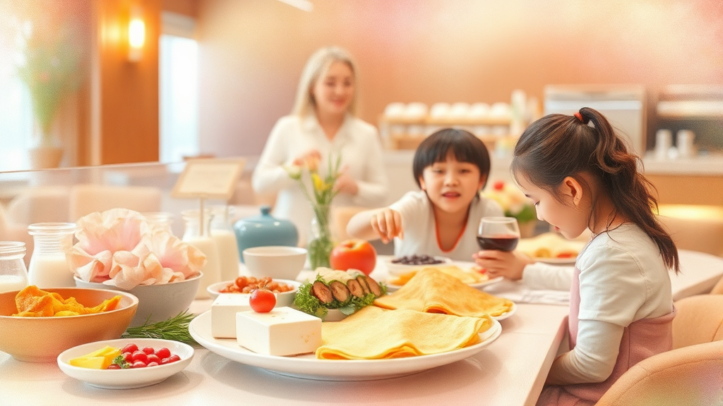 조식 뷔페: 맛있는 아침 식사 (watercolor 스타일)