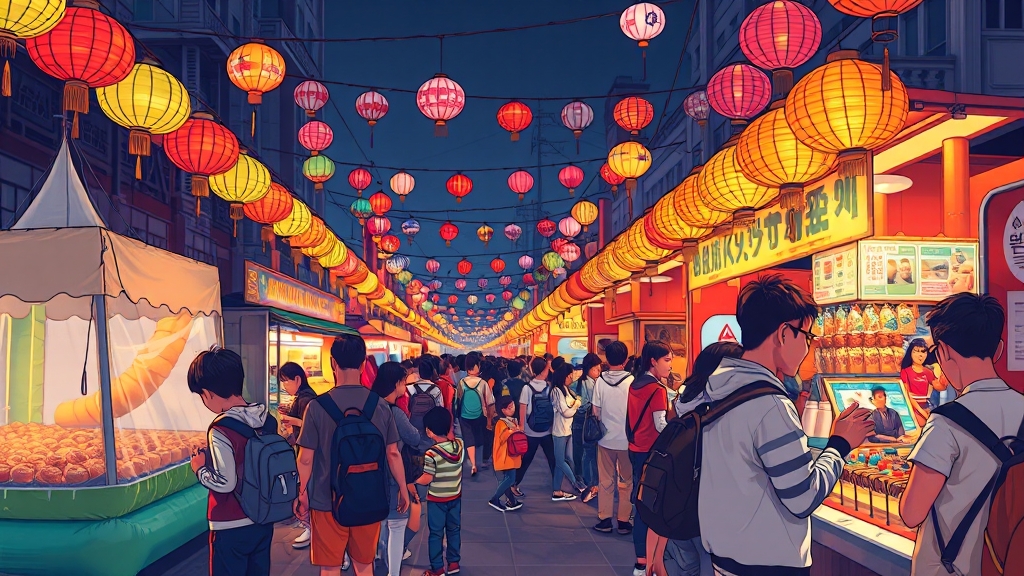 야시장, 먹거리, 체험 (illustration 스타일)