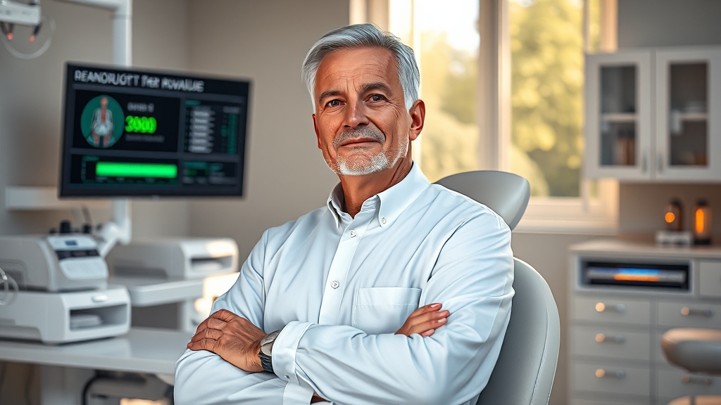 갱년기 진단 및 치료 (realistic 스타일)