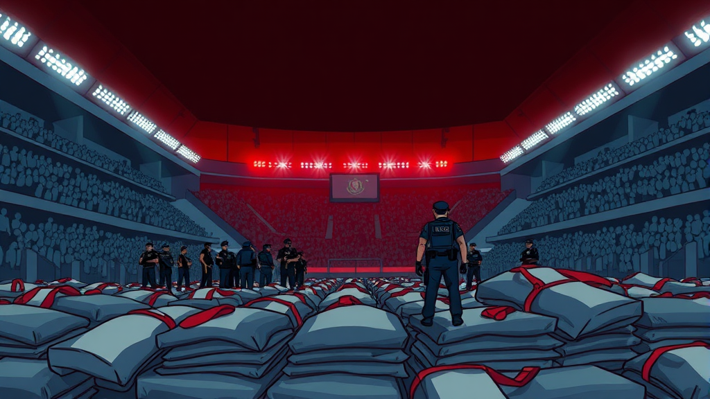 경기장 주변, 지금은 어떤 상황? (cartoon 스타일)