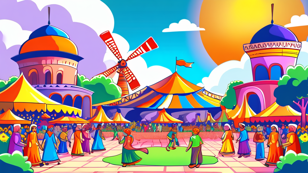 축제와 지역 문화: 함께 성장하는 축제의 가치 (cartoon 스타일)