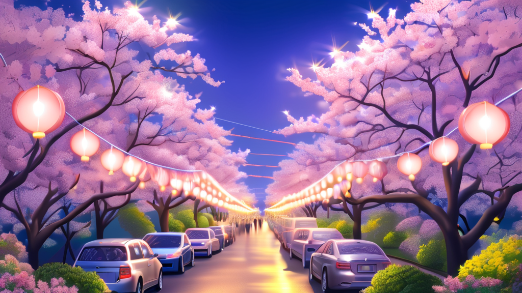 벚꽃 축제 방문 꿀팁: 교통, 주차, 준비물 (realistic 스타일)