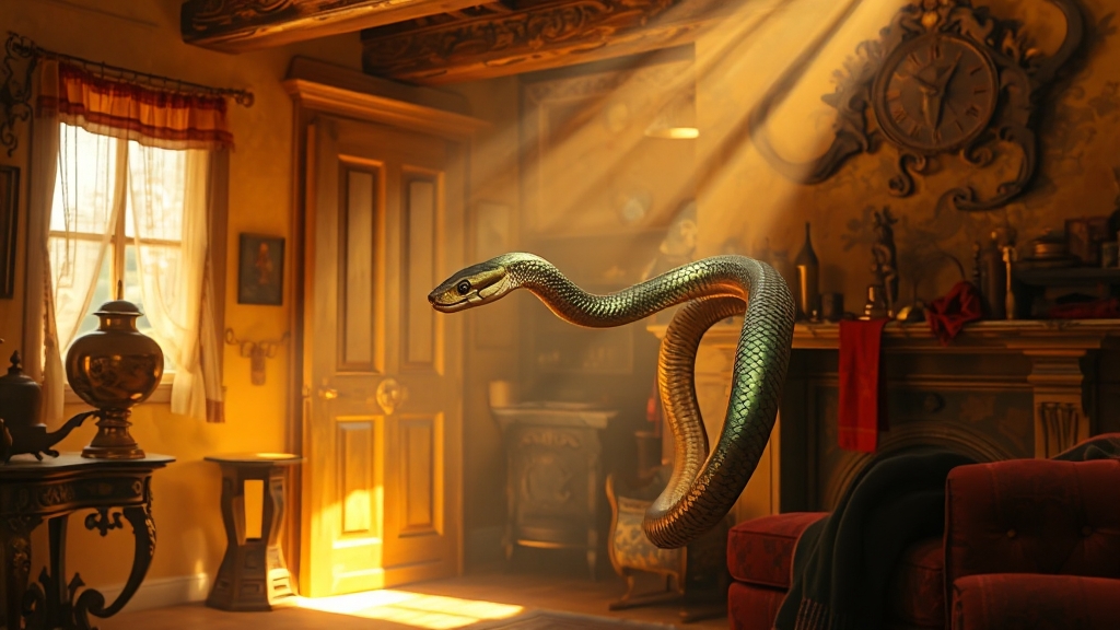 집에 뱀이 들어오는 꿈 (realistic 스타일)