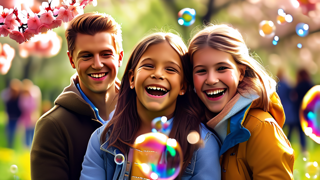 아이와 함께하는 봄꽃 여행: 베어트리파크 가족 나들이 (realistic 스타일)