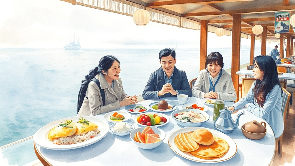 조식 & 부대시설: 든든한 아침과 즐거움 (watercolor 스타일)