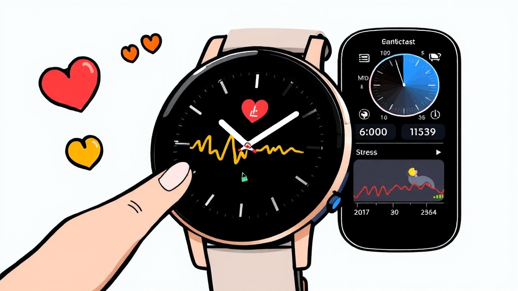 건강 관리 기능 리뷰 및 활용팁 (cartoon 스타일)