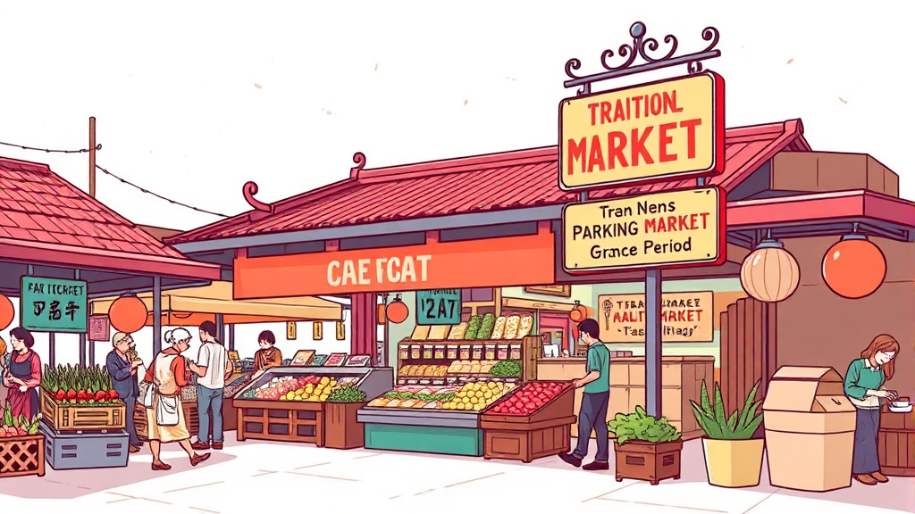 전통시장 주차 팁: 단속 유예 시간 활용 (illustration 스타일)