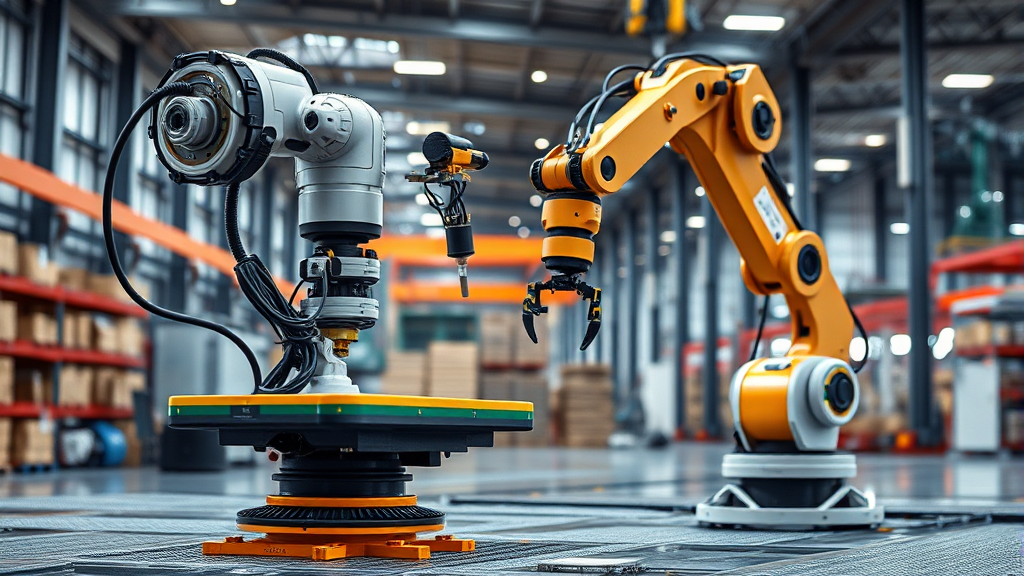 유진로봇: 반도체 웨이퍼 이송부터 고중량 물류까지 (realistic 스타일)