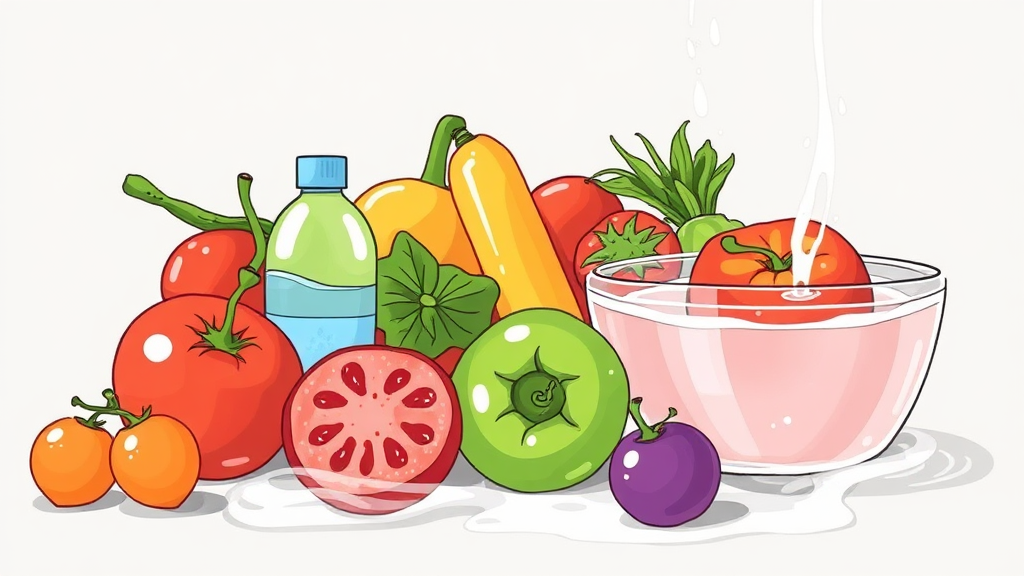 식초로 과일, 채소 깨끗하게 세척하기 (illustration 스타일)