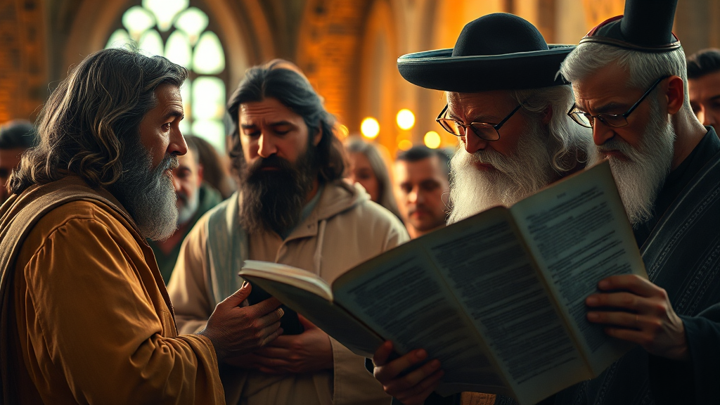 유대교와 기독교, 핵심 차이점은? (realistic 스타일)