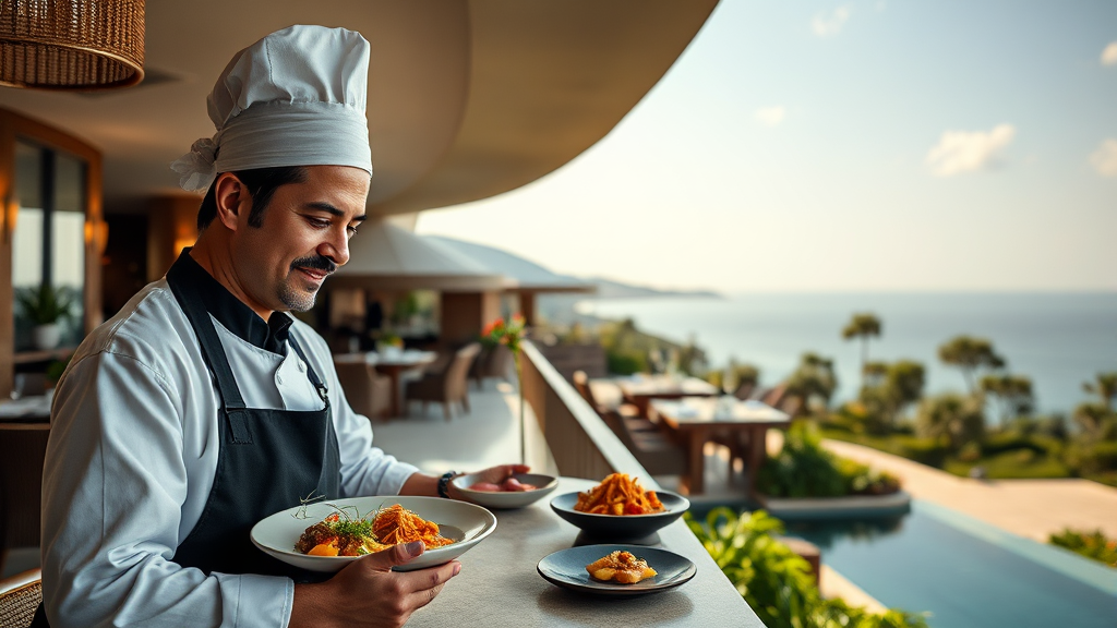 다채로운 미식 경험: 리조트 내 레스토랑 탐방 (realistic 스타일)