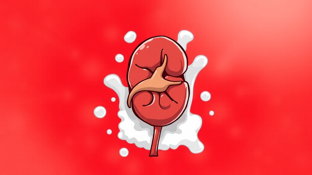 신장 건강 신호: 거품, 부종, 피로감 (cartoon 스타일)