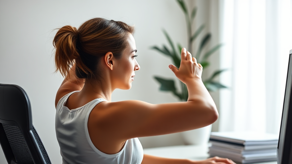 견갑상신경 포착 증후군 예방 및 자가 관리 (realistic 스타일)