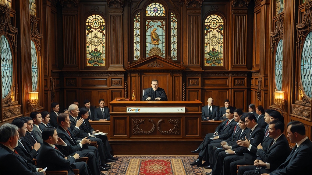 반독점 소송, 배경과 과정 (realistic 스타일)