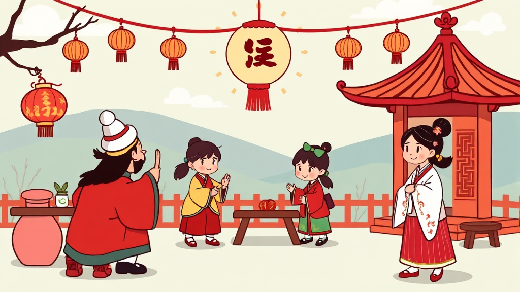 전통과 현대가 어우러진 설날 문화 체험 (cartoon 스타일)