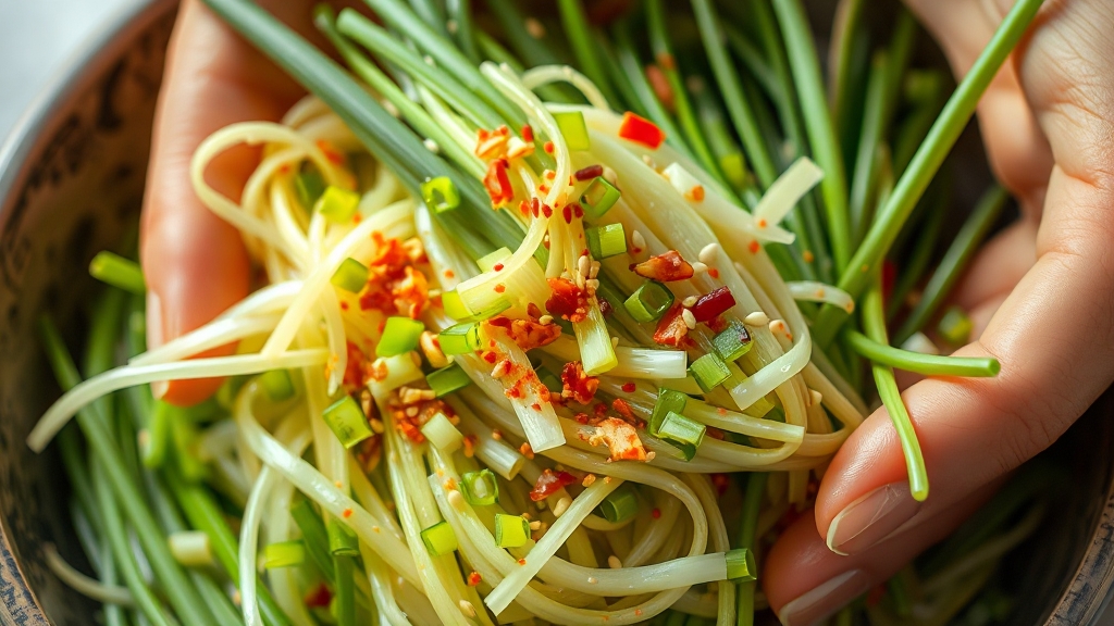 부추김치 버무리기 (realistic 스타일)