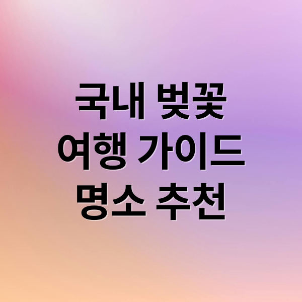 국내 벚꽃
여행 가이드
명소 추천 (벚꽃 여행지)