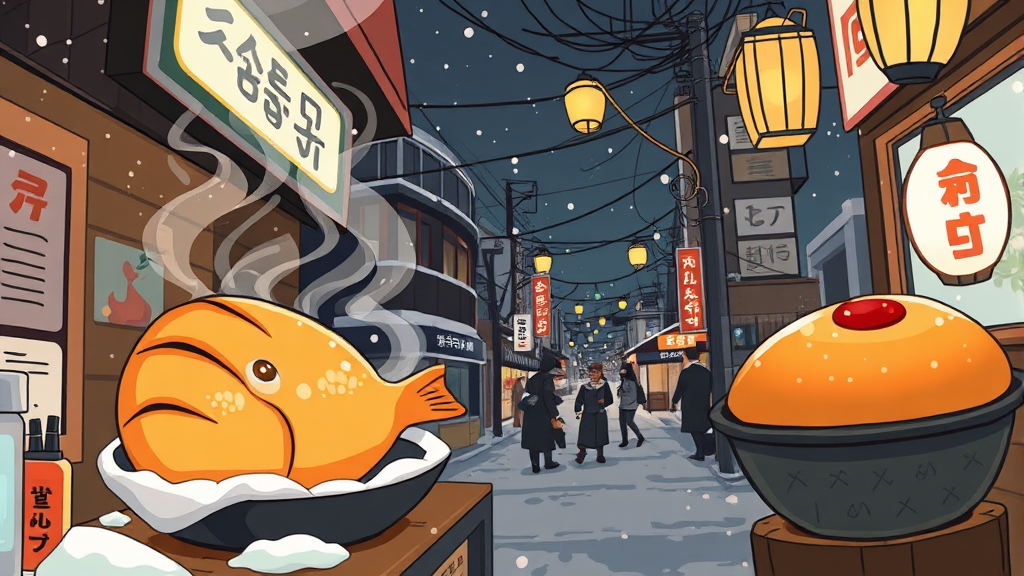 겨울 길거리 간식: 추억과 달콤함 (illustration 스타일)