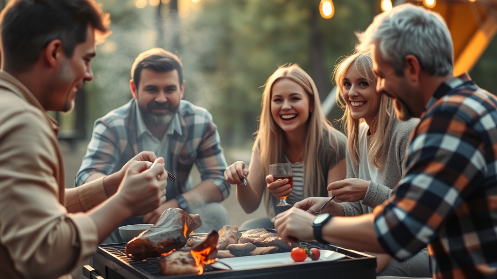 캠핑 요리 꿀팁 및 식사 준비 (realistic 스타일)