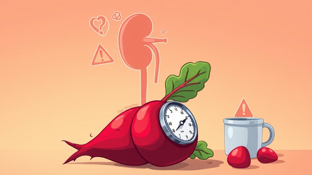 비트 섭취 시 주의사항 & 부작용 (cartoon 스타일)