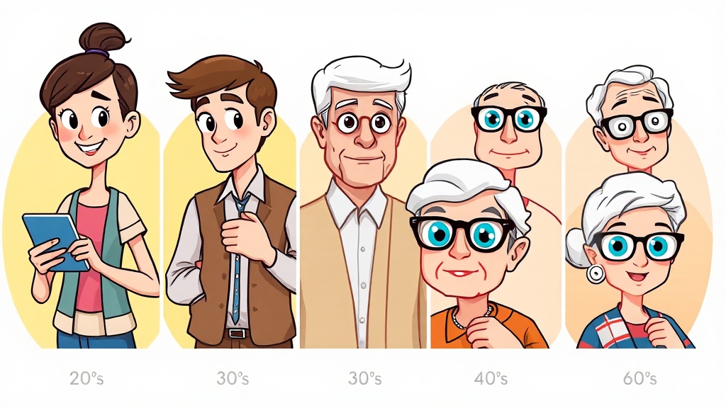 연령대별 눈 건강 관리법 (cartoon 스타일)