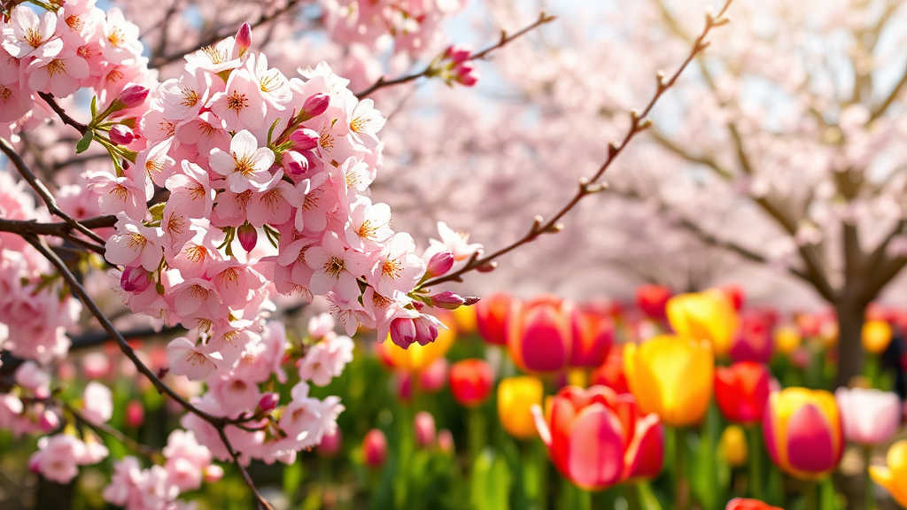 봄꽃 축제: 3월에 만나는 다채로운 꽃들의 향연 (realistic 스타일)