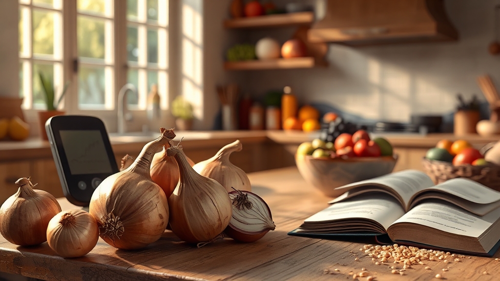 양파, 혈당 조절에 효과 있나? (realistic 스타일)