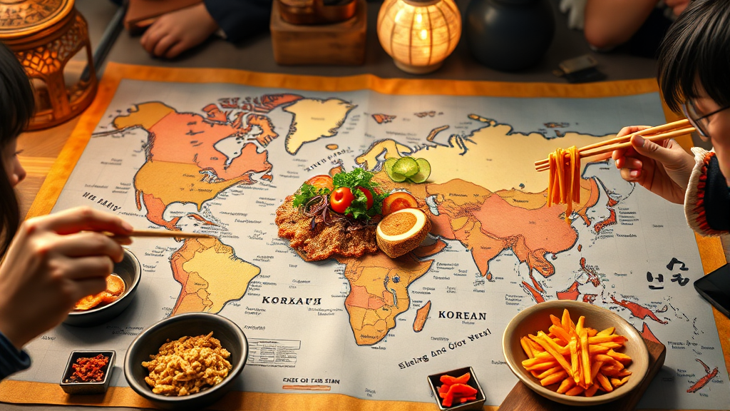 K푸드, K컬쳐 타고 글로벌 질주! 수출 성공 전략 A to Z 4 K푸드 글로벌 소비 현황 및 특징 (realistic 스타일)