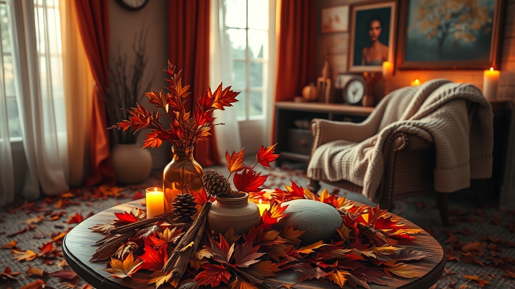 가을 향의 종류: 바닐라, 시나몬, 샌달우드 등 (realistic 스타일)