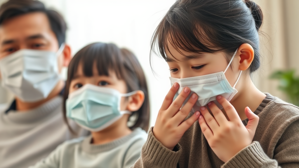 A형 독감 전염 경로와 기간 (realistic 스타일)