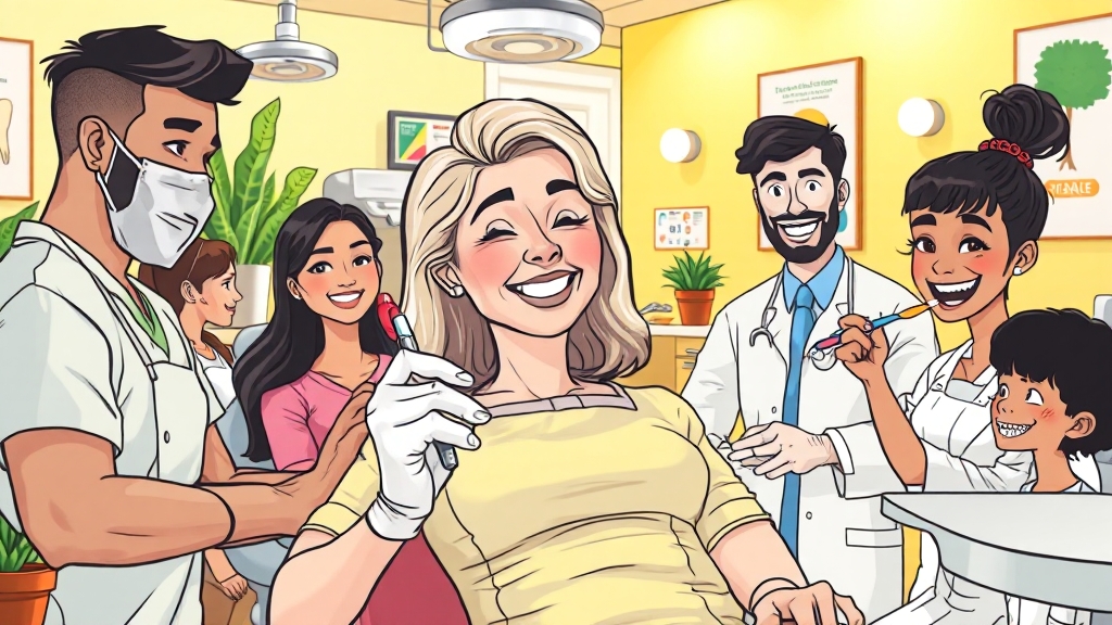 전문적 치료와 치과 방문 (cartoon 스타일)