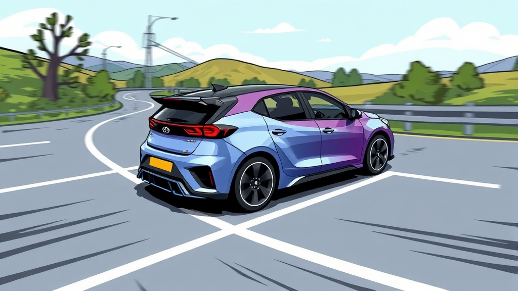 K4 해치백 엔진 성능 및 주행 (cartoon 스타일)