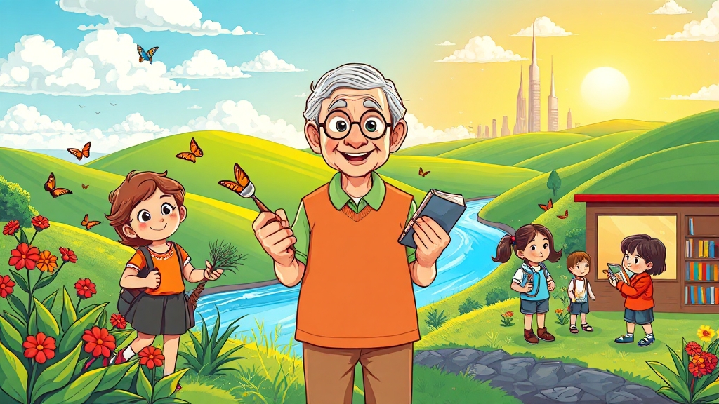 은퇴 후 봉사단 활동 (cartoon 스타일)