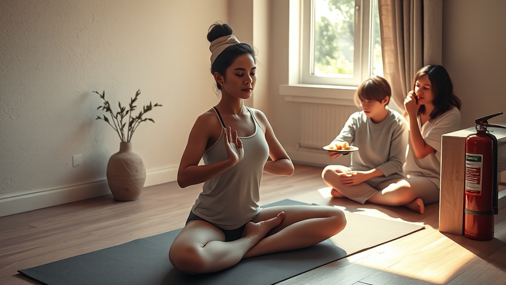 일상 속 복부 팽만감 관리 (realistic 스타일)