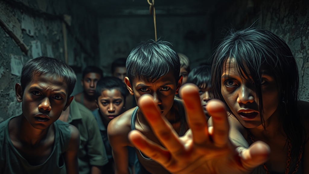 피해자 증언 및 감금 현장 (realistic 스타일)