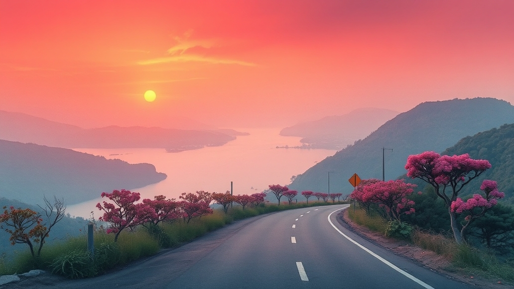 해안도로 드라이브의 정수 (watercolor 스타일)