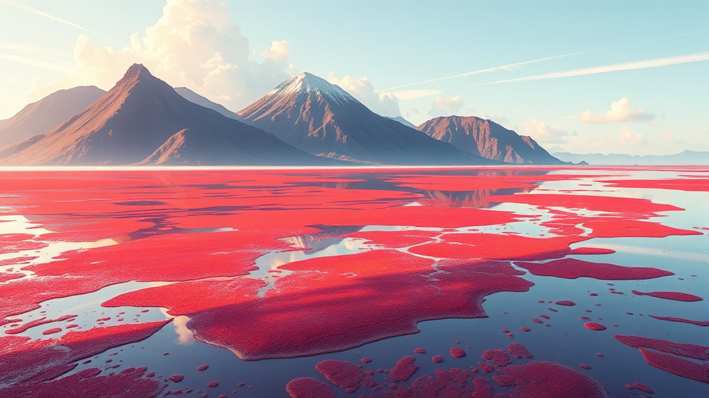 붉은 갯벌과 맑은 바다의 조화 (illustration 스타일)