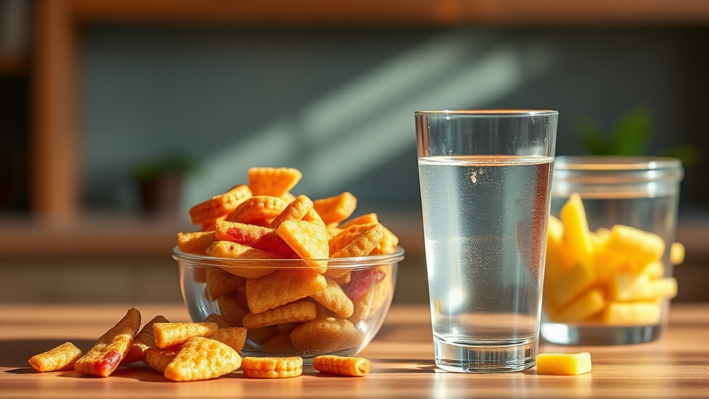 간식 섭취 시 주의사항 (realistic 스타일)