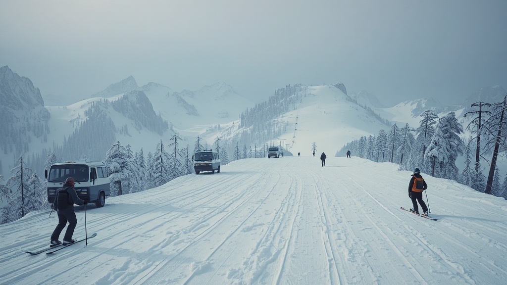 기후 변화 & 스키장 운영의 어려움 (realistic 스타일)