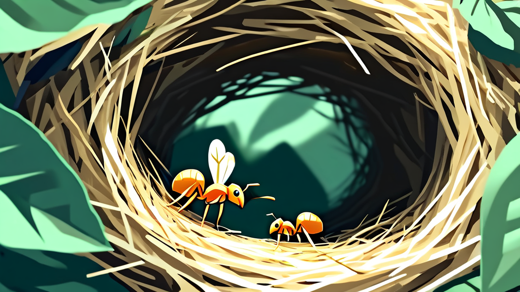 개미집 꿈: 건설과 파괴, 그 의미의 양면성 (illustration 스타일)