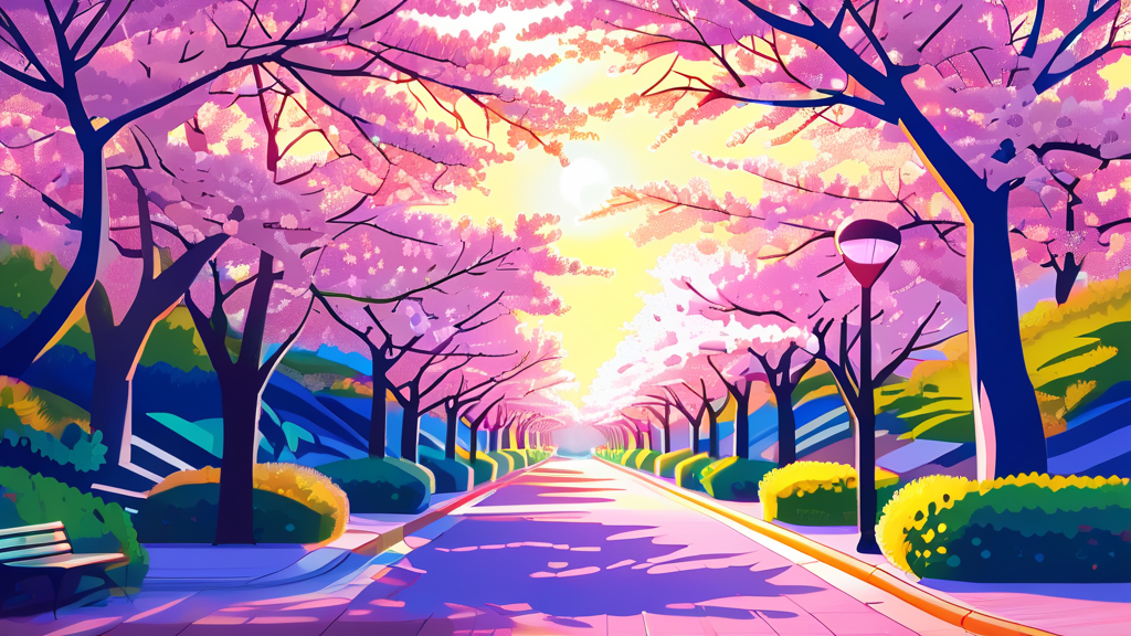 2026년 천안 벚꽃 개화 시기 및 만개 예상 (cartoon 스타일)