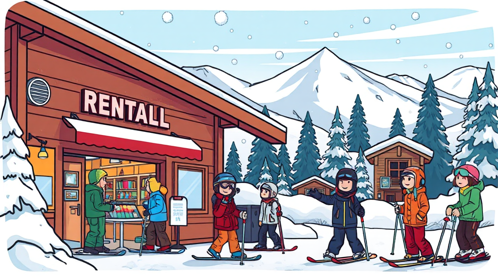 스키장 렌탈샵 및 강습 정보 (cartoon 스타일)