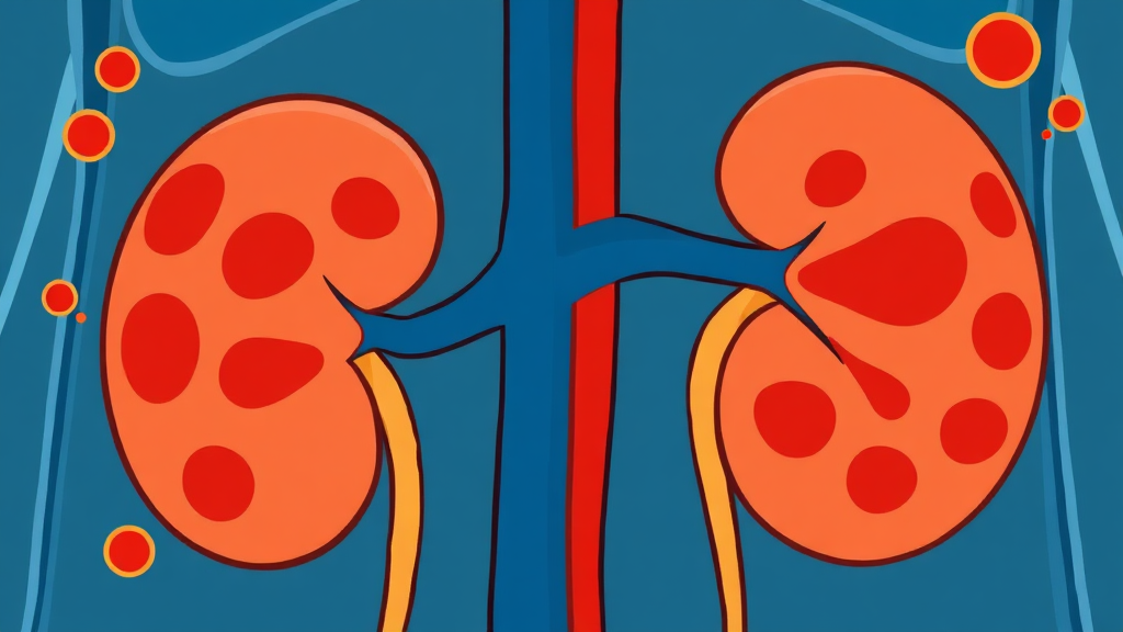 다낭성 신장 질환의 주요 증상과 신체 변화 (cartoon 스타일)