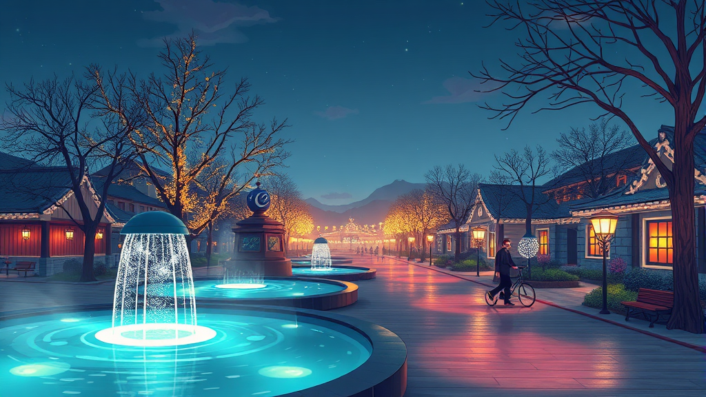 환상적인 야경의 비밀: 온천공원 조명 이야기 (illustration 스타일)