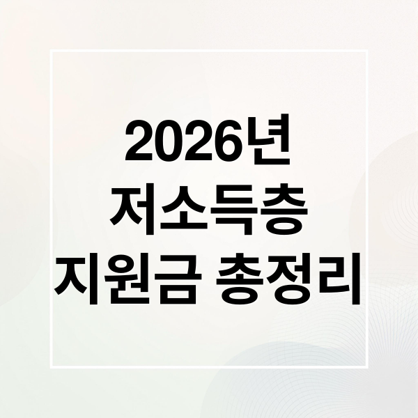 2026년
저소득층
지원금 총정리 (저소득층 받을 수 있는 혜택 총정리 한눈 가이드)