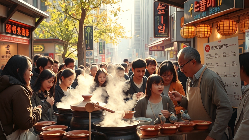 초복 삼계탕 트렌드: 가격 상승과 메뉴 다양화 (realistic 스타일)