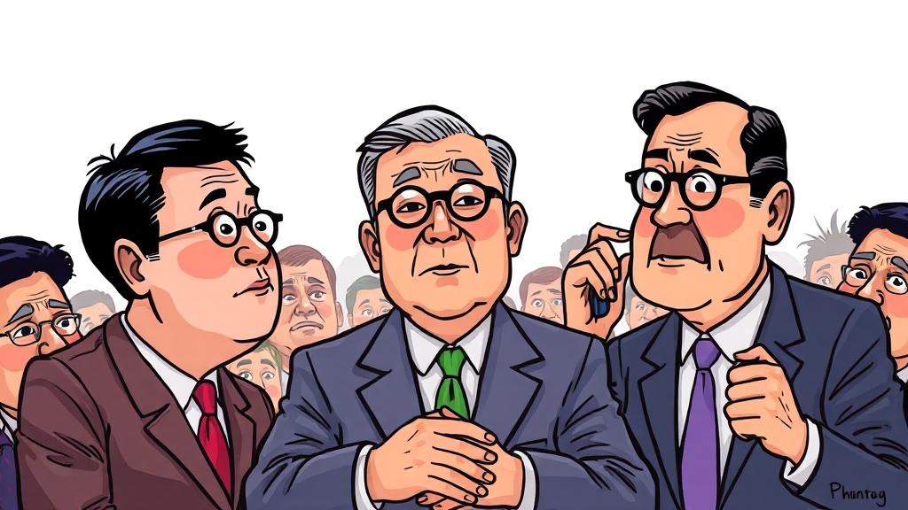 각 측 입장: 쿠팡, 검찰, 정치권 (cartoon 스타일)