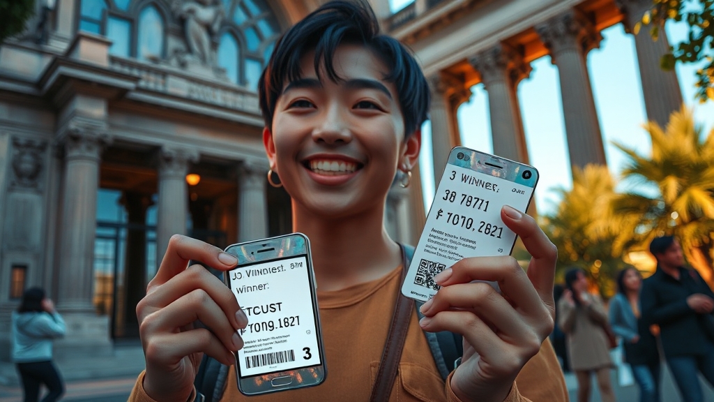 당첨자 발표 및 티켓 수령 (realistic 스타일)