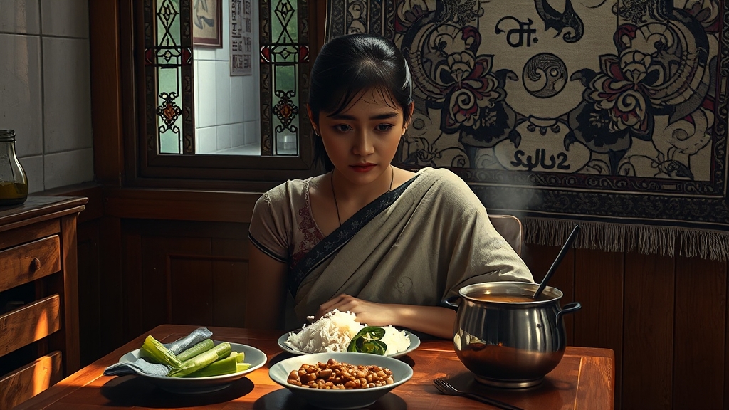 한국 채식 현실: 유학생 고충 (realistic 스타일)